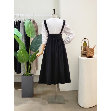 지퍼 포인트 멜빵 롱원피스