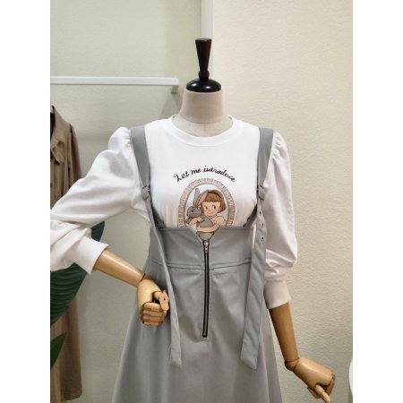 지퍼 포인트 멜빵 롱원피스