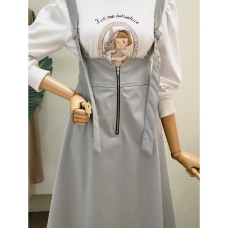 지퍼 포인트 멜빵 롱원피스