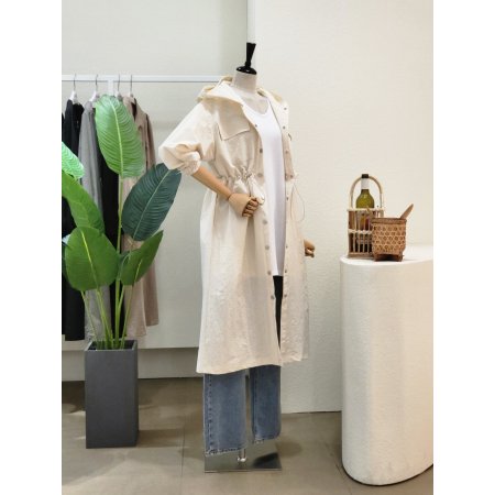 스트링 포인트 후드 롱 점퍼