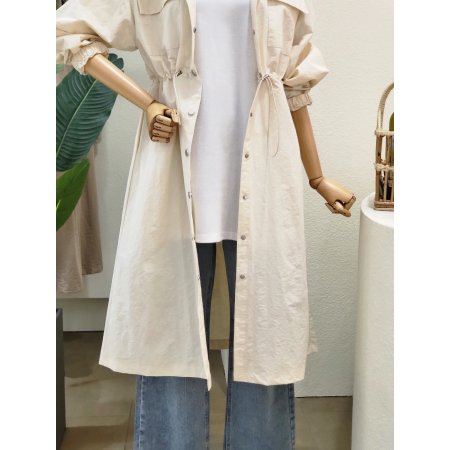 스트링 포인트 후드 롱 점퍼