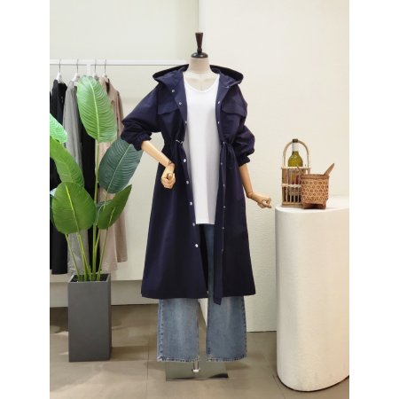 스트링 포인트 후드 롱 점퍼