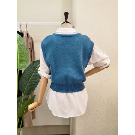 크롭 라운드 니트 베스트