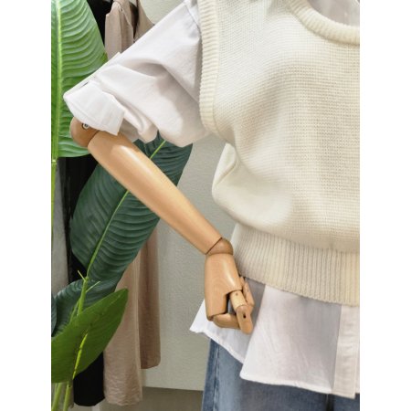 크롭 라운드 니트 베스트