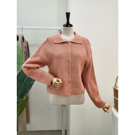 단추 오픈 카라넥 가디건