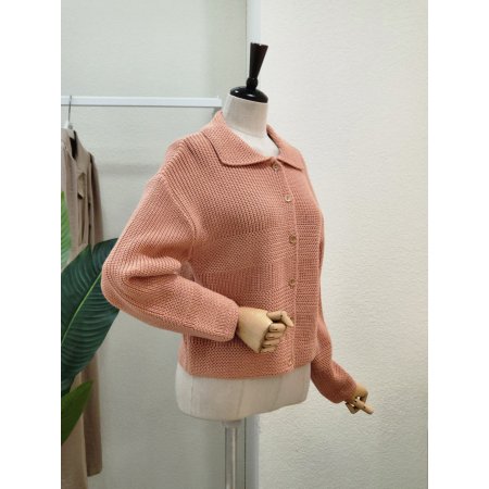 단추 오픈 카라넥 가디건