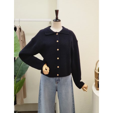 단추 오픈 카라넥 가디건