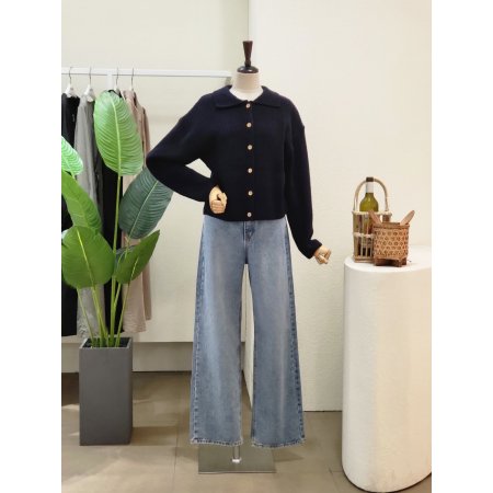 단추 오픈 카라넥 가디건