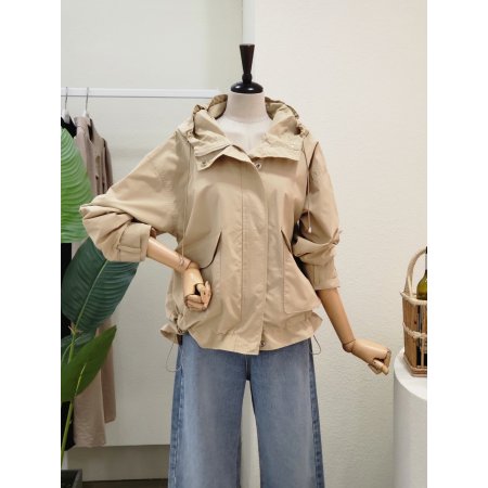 셔링 바람막이 후드 점퍼