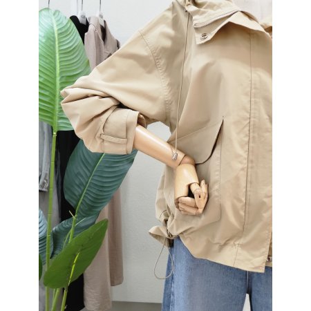 셔링 바람막이 후드 점퍼