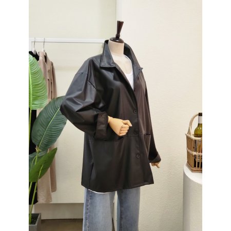 루즈핏 카라넥 래더 자켓