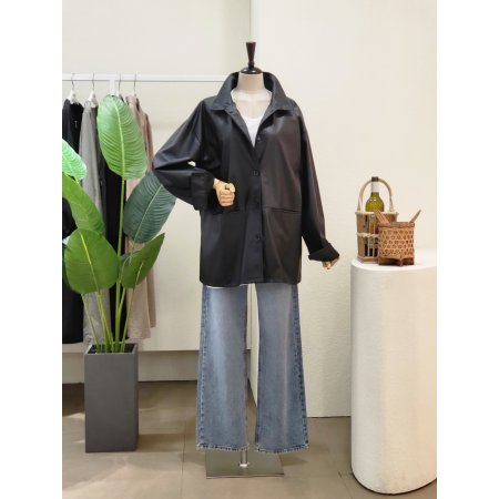 루즈핏 카라넥 래더 자켓