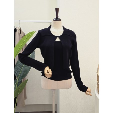 골지 카라넥 가디건 민소매 세트