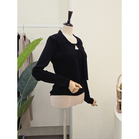 골지 카라넥 가디건 민소매 세트