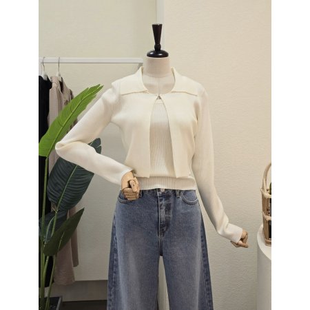 골지 카라넥 가디건 민소매 세트