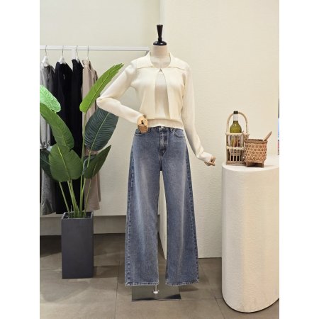 골지 카라넥 가디건 민소매 세트