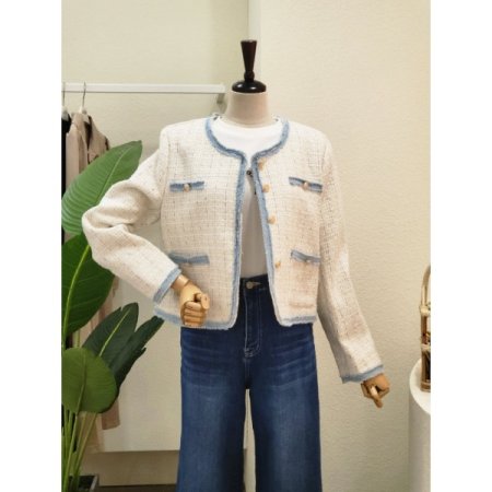 데님 포인트 트위드 자켓