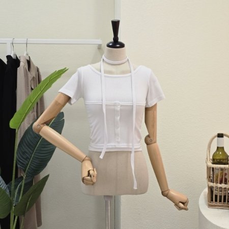 풀 스카프 골지 티셔츠