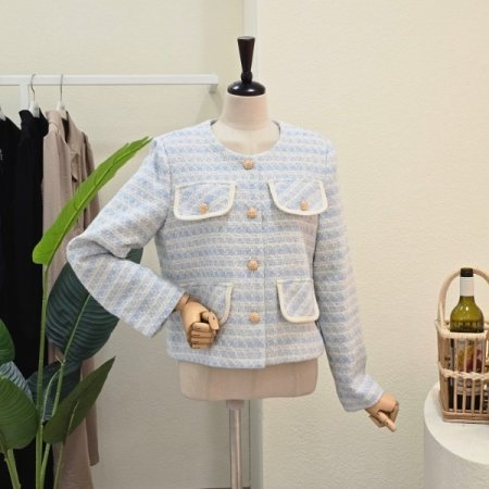 포켓 노카라 트위드 자켓