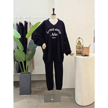 골지 브이넥 조거 세트