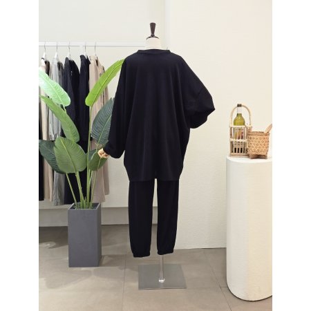 골지 브이넥 조거 세트