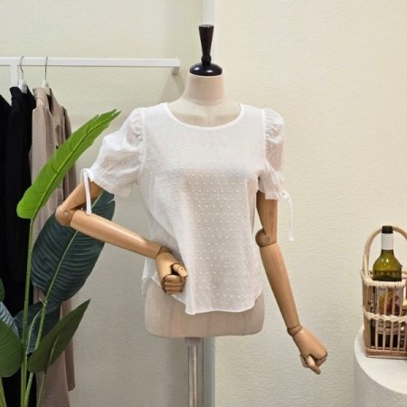 더비 소매 리본 블라우스