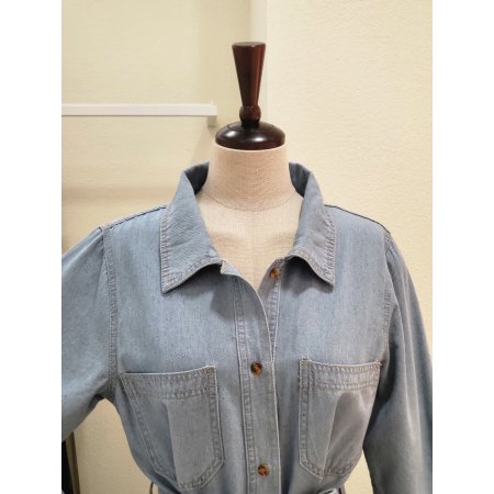 투포켓 카라넥 데님 롱원피스