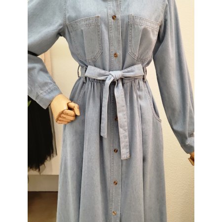 투포켓 카라넥 데님 롱원피스