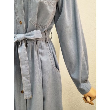 투포켓 카라넥 데님 롱원피스