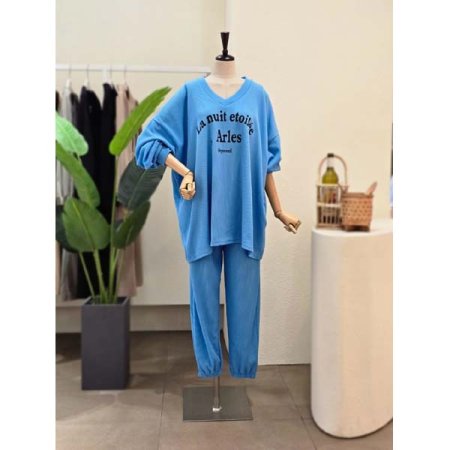 골지 브이넥 조거 세트