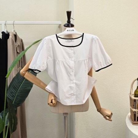 테잎 배색 반팔 블라우스