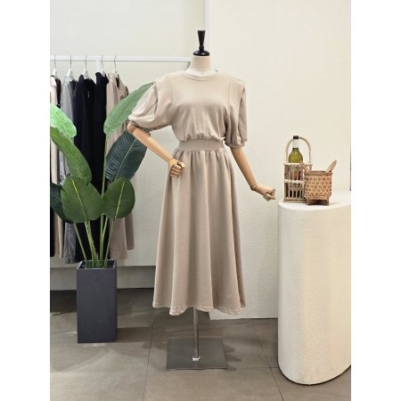 쉐도우 반팔 밴딩 롱원피스