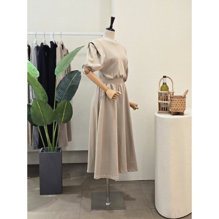 쉐도우 반팔 밴딩 롱원피스