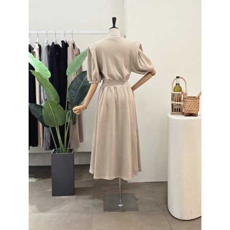 쉐도우 반팔 밴딩 롱원피스