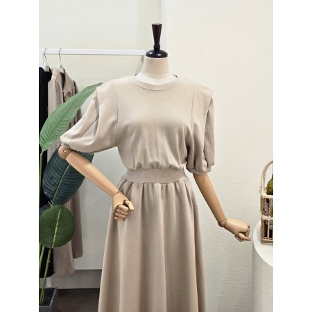 쉐도우 반팔 밴딩 롱원피스