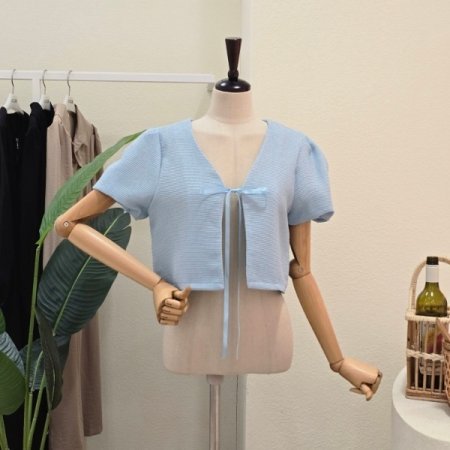 리본 클로징 크롭 자켓