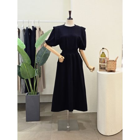 쉐도우 반팔 밴딩 롱원피스