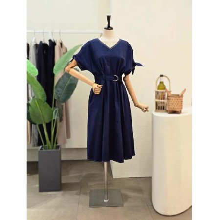 리본 포인트 A라인 롱원피스