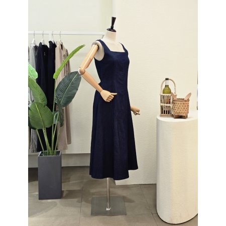 데님 민소매 A라인 롱원피스