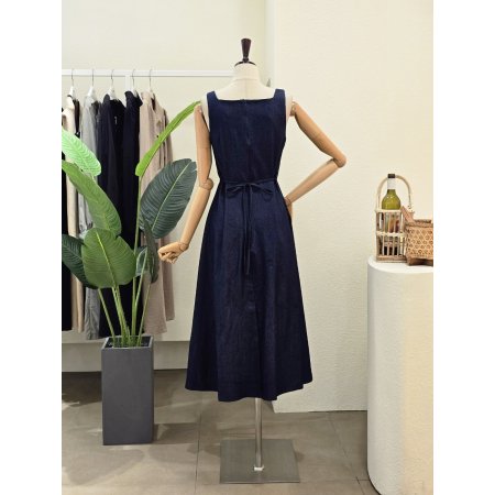 데님 민소매 A라인 롱원피스