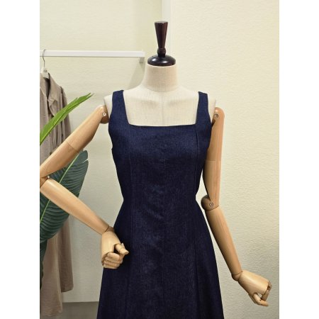 데님 민소매 A라인 롱원피스