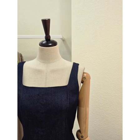 데님 민소매 A라인 롱원피스