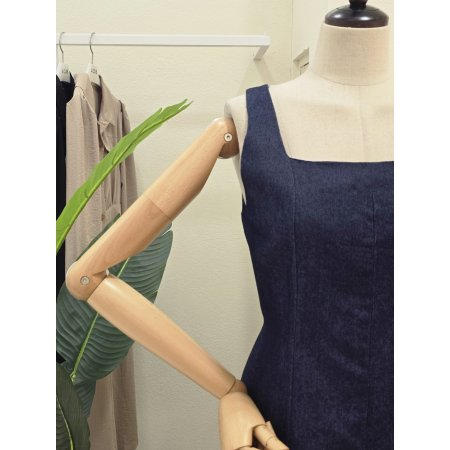 데님 민소매 A라인 롱원피스