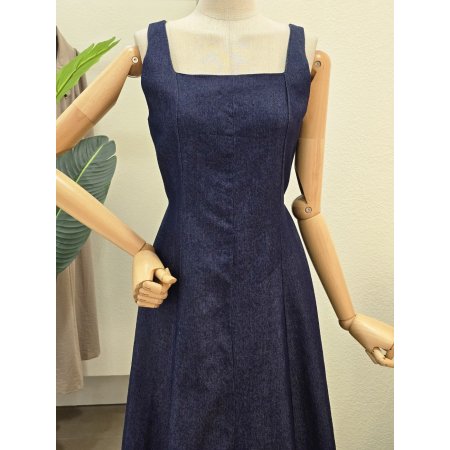 데님 민소매 A라인 롱원피스