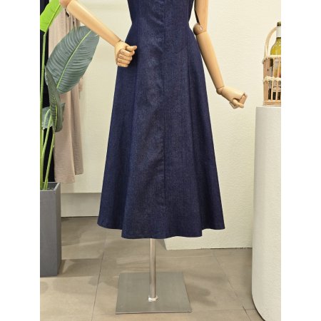 데님 민소매 A라인 롱원피스