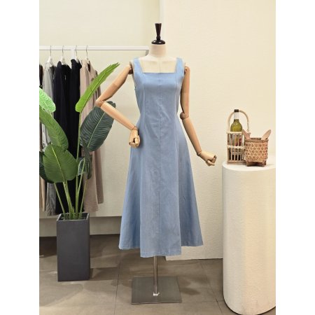 데님 민소매 A라인 롱원피스