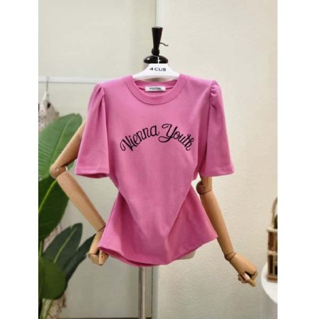 퍼프 포인트 라운드 반팔 티셔츠