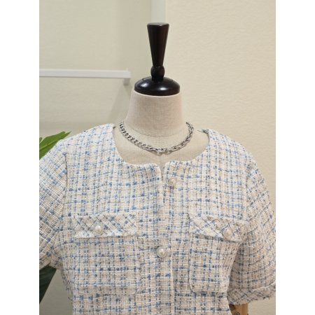 파스텔 노카라 트위드 자켓