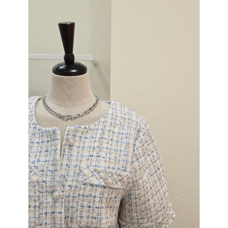 파스텔 노카라 트위드 자켓