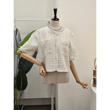 파스텔 노카라 트위드 자켓